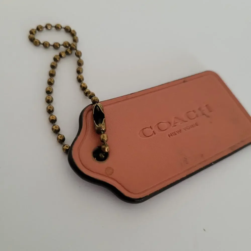 Coach Hang Tag Replacement‎ Pink Brown Leather Bag Charm Keychain Large 2,5